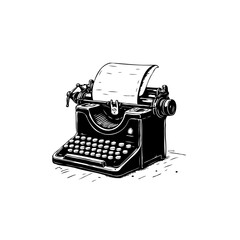 Vintage Typewriter Illustration with Paper - Retro Writing and Communication Device