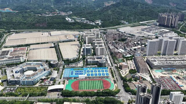Skyview of BYD Pingshan Shenzhen, a leading new energy vehicle manufacturing base and industrial park, specializing in electric cars, hybrid vehicles and innovative zero emission technology solutions