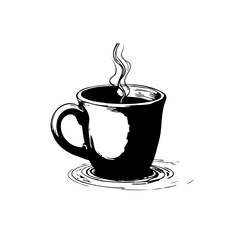 Elegant illustration of a steaming coffee mug on a white background