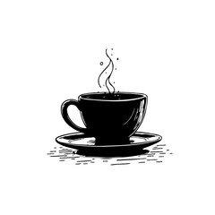 Elegant monochrome depiction of a steaming cup of coffee offering relaxation and warmth