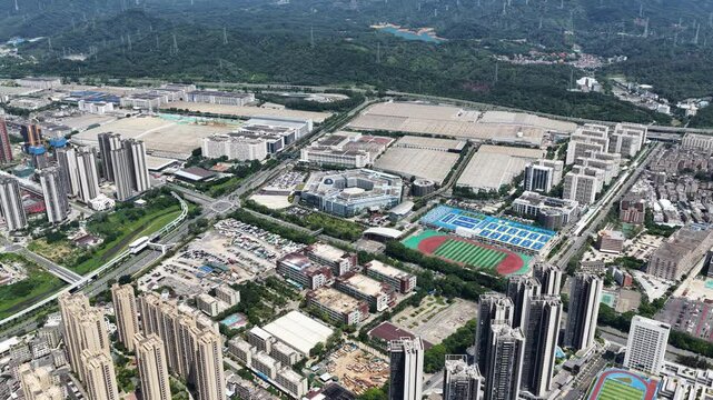 Skyview of BYD Pingshan Shenzhen, a leading new energy vehicle manufacturing base and industrial park, specializing in electric cars, hybrid vehicles and innovative zero emission technology solutions