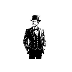 Elegant Gentleman in Classic Suit and Top Hat: Timeless Style Illustration