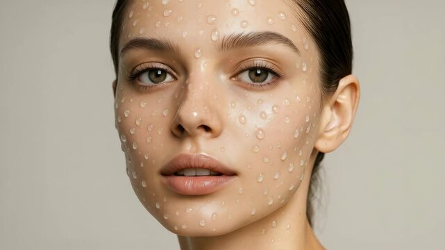 Facial skincare with needle-like gel, minimal beauty portrait