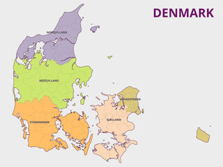 Map of Denmark Showing Regions and Provinces