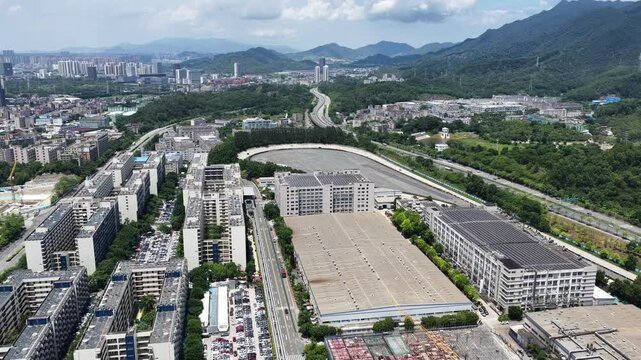 Skyview of BYD Pingshan Shenzhen, a leading new energy vehicle manufacturing base and industrial park, specializing in electric cars, hybrid vehicles and innovative zero emission technology solutions