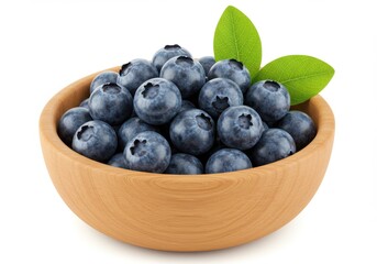 Blueberries in wooden bowl isolated on white background
