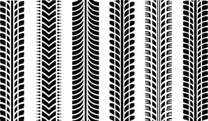 Various Black Tire Tread Marks on White Background for Automotive Design Elements