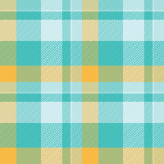 Vibrant teal, yellow, and beige plaid pattern.  Perfect for textile designs, website backgrounds, or crafting projects. This cheerful, summery design evokes feelings of warmth and optimism.