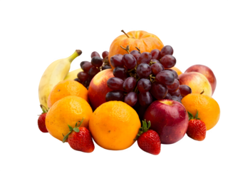 An array of fresh and colorful fruits of medium size displayed on a white background