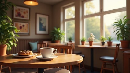 Fototapeta premium Dining room interior featuring a wooden dining table and chairs with natural light and stylish home decor