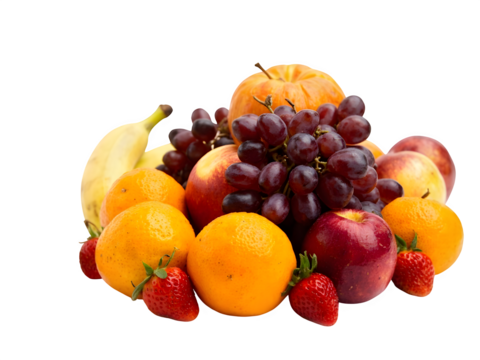 An array of fresh and colorful fruits of medium size displayed on a white background