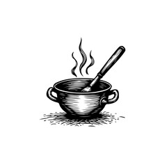 Antique Pot of Stew with Spoon: A charming vintage illustration perfect for culinary projects