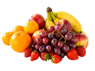 A collection of assorted fresh fruits in bright colors on a white backdrop