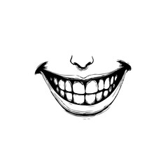Abstract ink drawing: close-up of a stylized toothy smile with a nose above