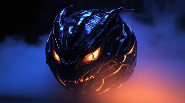 Captivating metallic sphere with glowing eyes, evoking mystery and futuristic design, perfect for sci-fi projects