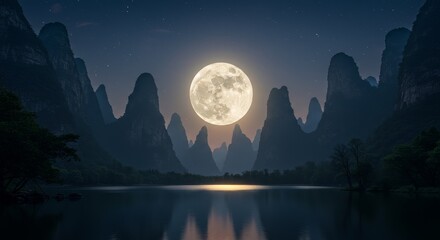 The moon between the mountains
