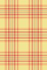Romance tartan pattern fabric, top texture plaid textile. Full check background vector seamless in yellow and red colors.