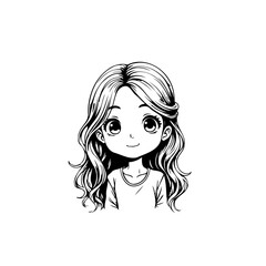 Charming anime girl with wavy hair: A captivating black and white illustration