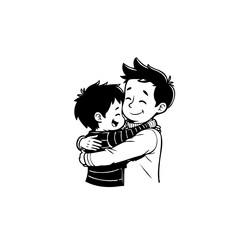 Affectionate Embrace: Cartoon illustration of two brothers sharing a loving hug moment