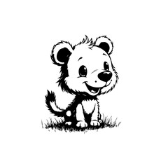 Adorable Cartoon Bear Cub Illustration in Black and White Vector Design