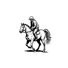 Equestrian Excellence: Dynamic Black and White Illustration of a Horse and Rider