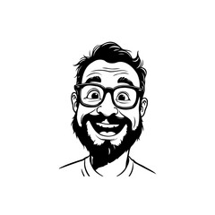 Cheerful bearded man cartoon illustration with glasses and a happy expression