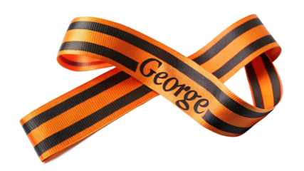 Personalized orange and black ribbon george isolated on a white background