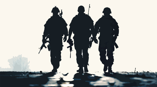 silhouette soldiers special forces team full uniform walking action