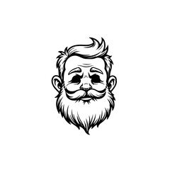 Vintage gentleman illustration with beard and mustache in monochrome isolated image