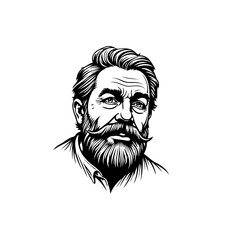Intricate line art portrait of a distinguished gentleman with a full beard