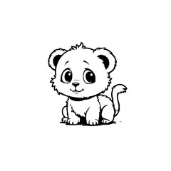 Charming Black and White Illustration of a Cute Baby Lion Cub Character