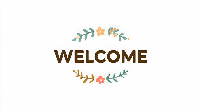 Welcome sign decorated with floral wreath, conveying a warm greeting and inviting atmosphere