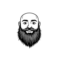Detailed Line Art Portrait of a Bald Man with a Full Beard Illustration