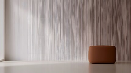 Modern Minimalist Room Interior Design with Brown Ottoman and Textured Wall