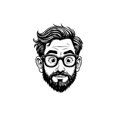 Fototapeta premium Stylish Bearded Man with Glasses: A Detailed Black and White Vector Portrait