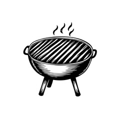 Hand-drawn vintage bbq grill illustration with smoking, ready for outdoor cooking