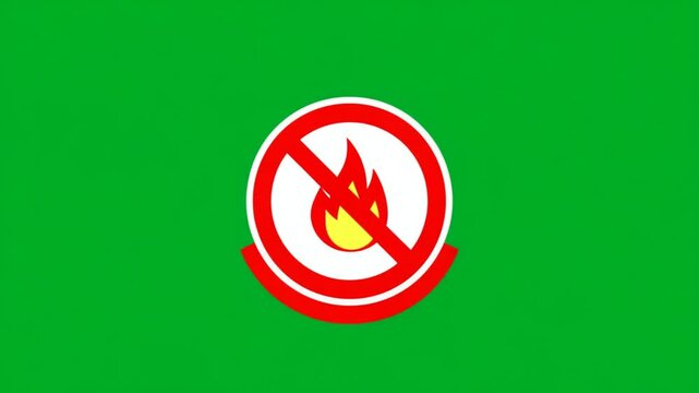 Dynamic animation of a fire ban symbol on a vibrant green screen background