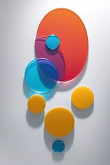 Abstract geometric composition with 3D effect of multi-colored glass and light background, presented in transparent forms.