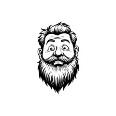 Expressive bearded man illustration in black and white for creative projects