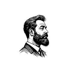 Elegant bearded gentleman portrait illustration in black and white style art