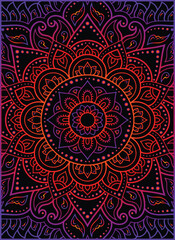 Vibrant Mandala Pattern with Neon Gradient in Red, Orange, and Purple