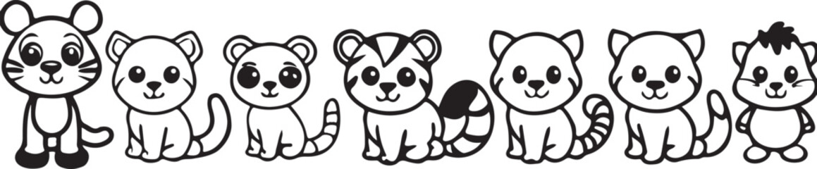 Cute panda cartoon vector on a black and white background with grass and flowers