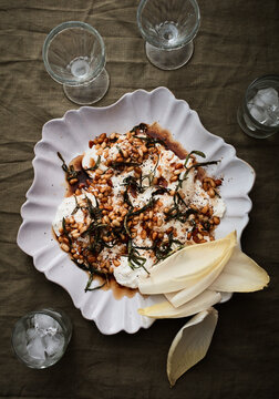 Burrata with witloff rosemary and pine nuts