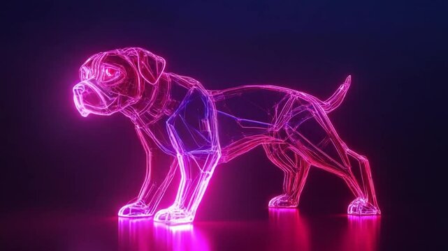 Futuristic Neon Bulldog: A Striking 3D Render with Glowing Pink and Purple Outlines