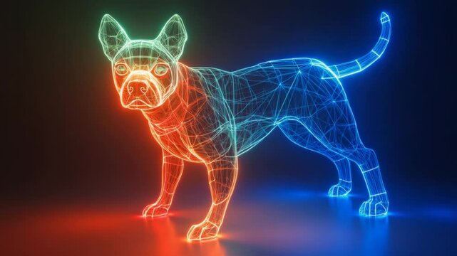 Abstract neon dog wireframe, a vibrant blend of futuristic design and animal representation
