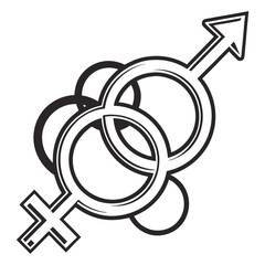 Intertwined Male Female Gender Symbols Black Line Art Graphic Design Illustration