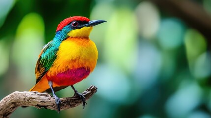 Obraz premium A vibrant, colorful bird perched on a branch.