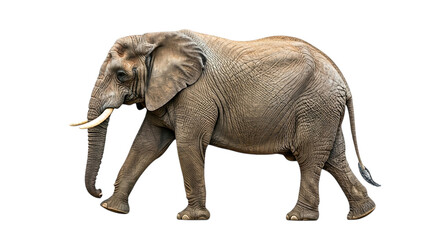 Fototapeta premium A majestic african elephant walking gracefully with its tusks visible on a black background