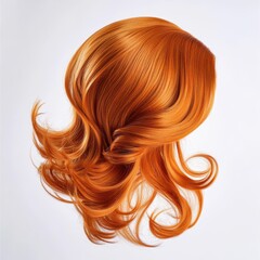 Fototapeta premium orange wig floating with no one inside, you can see the interior of the wig, white background