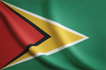 Guyana Flag Waving A Vibrant Green, Gold, and Red Background Image for Design Projects